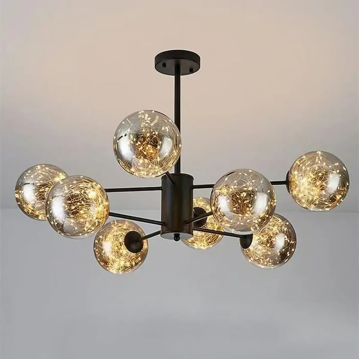 Suspension à sphères en verre et métal, doré ou noir, tailles S et M, noir