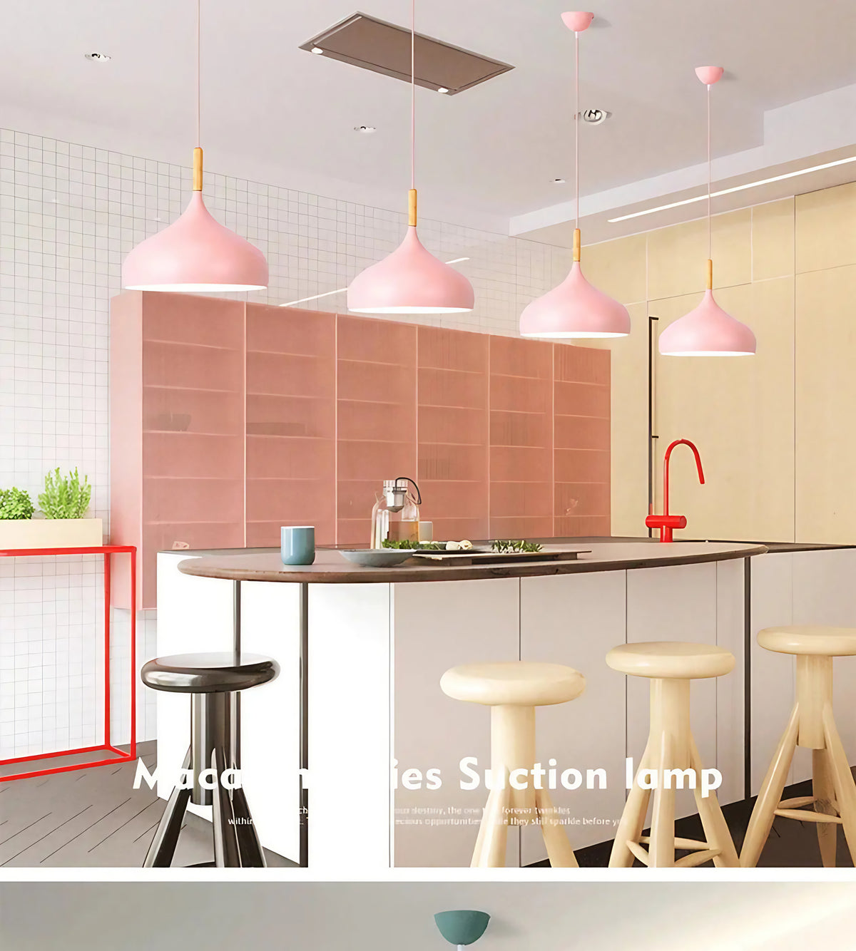 Suspension dôme scandinave, sept coloris, trois lumières, rose
