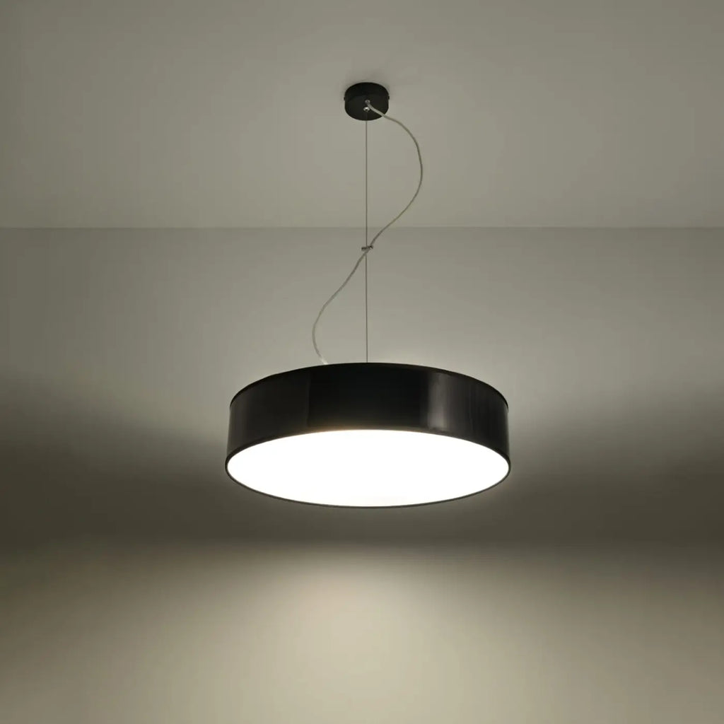 Suspension tambour plat, 35 ou 45 cm, 2 ou 3 ampoules, blanc ou noir