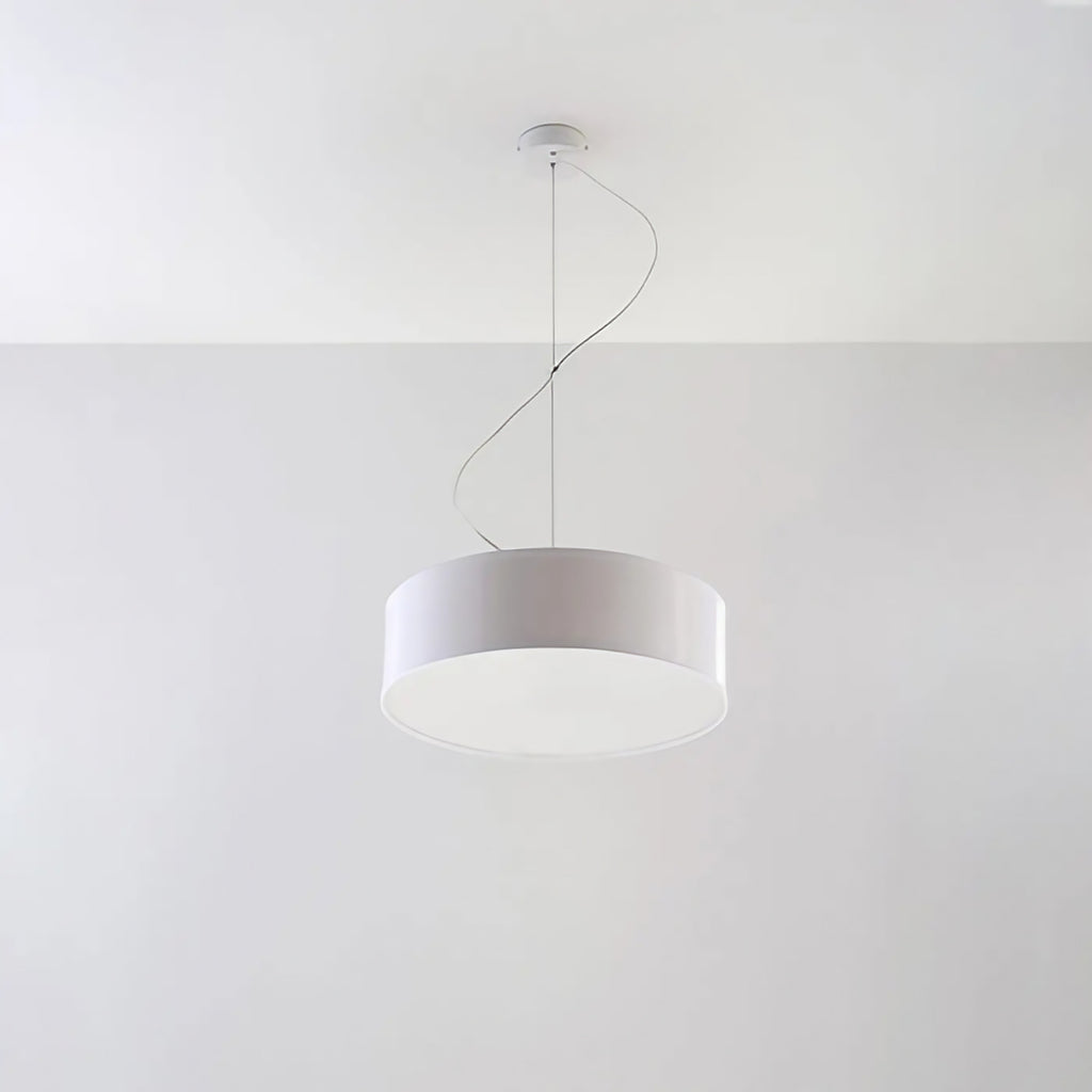 Suspension tambour plat, 35 ou 45 cm, 2 ou 3 ampoules, blanc ou noir, blanc