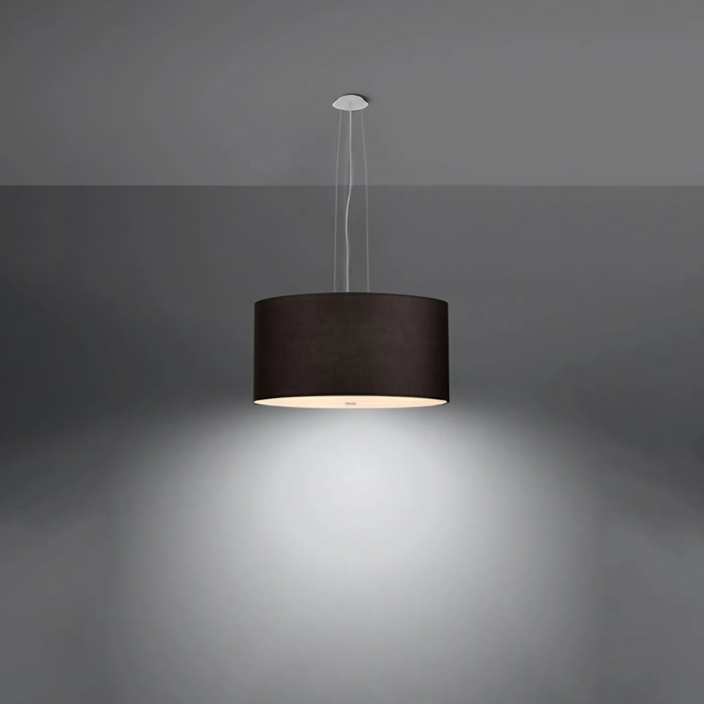 Suspension tambour en tissu noir, diffuseur en verre, 50 cm