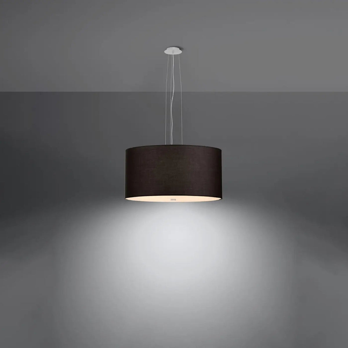 Suspension tambour en tissu noir, diffuseur en verre, 50 cm