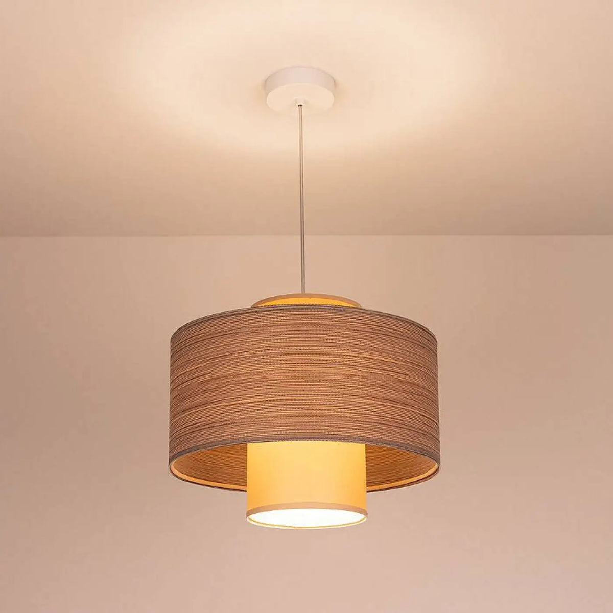Suspension à double abat-jour beige et crème, hauteur réglable