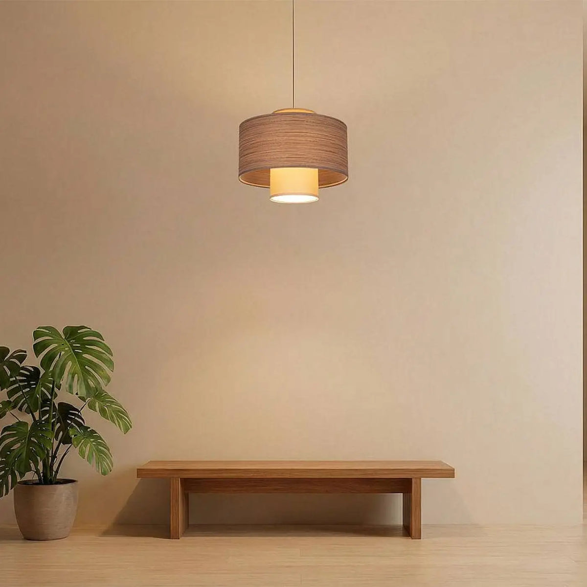 Suspension à double abat-jour beige et crème, hauteur réglable