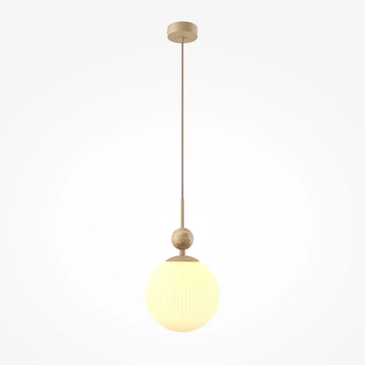 Suspension globe en verre sur base en pierre travertin