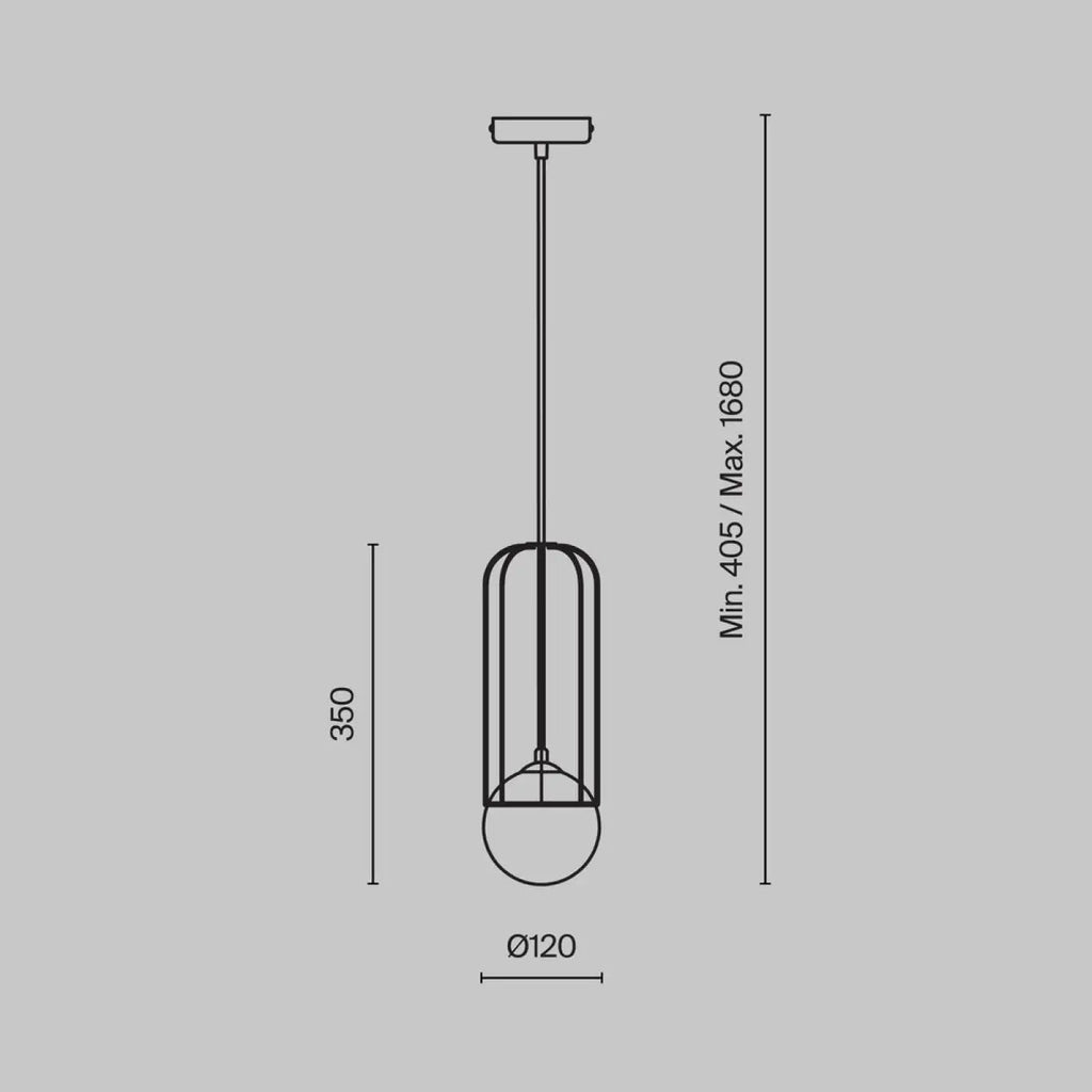 Suspension globe blanc dans une cage dorée, trois tailles