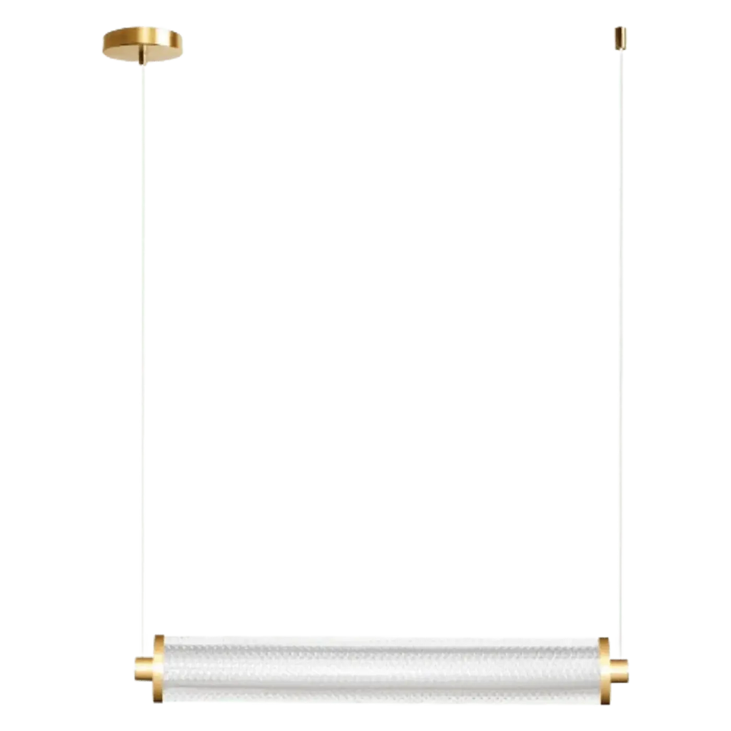 Suspension LED horizontale à finition dorée, lumière réglable, transparent