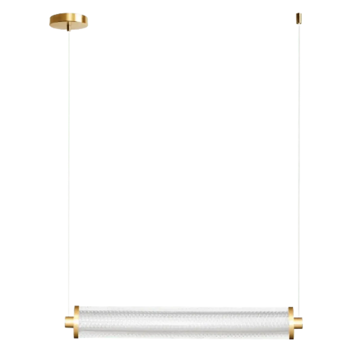 Suspension LED horizontale à finition dorée, lumière réglable, transparent