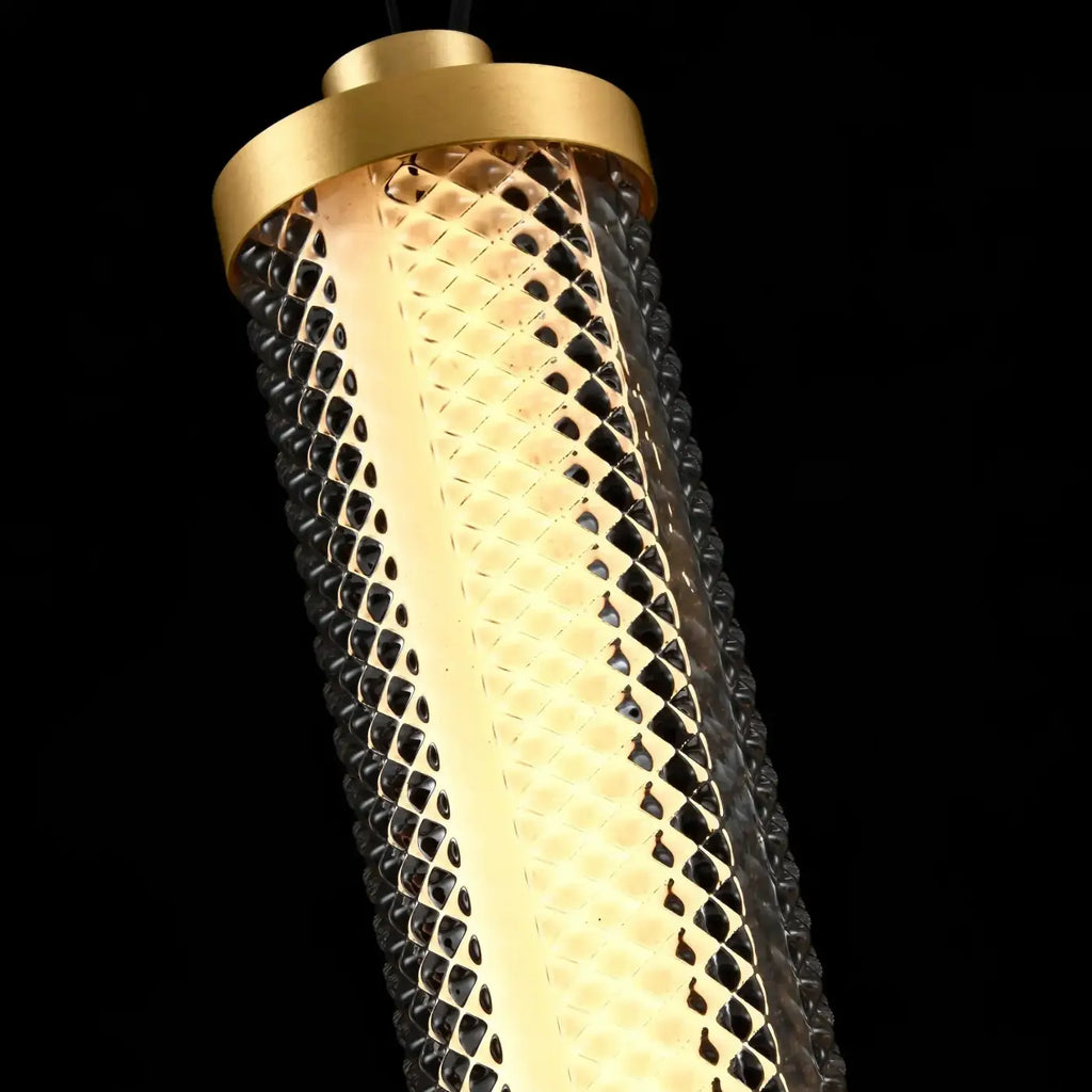 Suspension LED verticale à finition dorée, cinq teintes