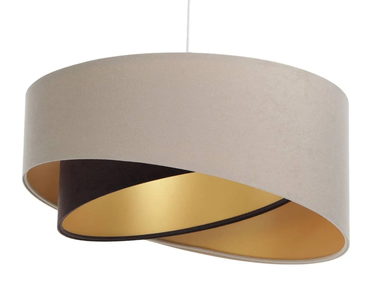 Suspension en velours asymétrique beige et marron, intérieur doré