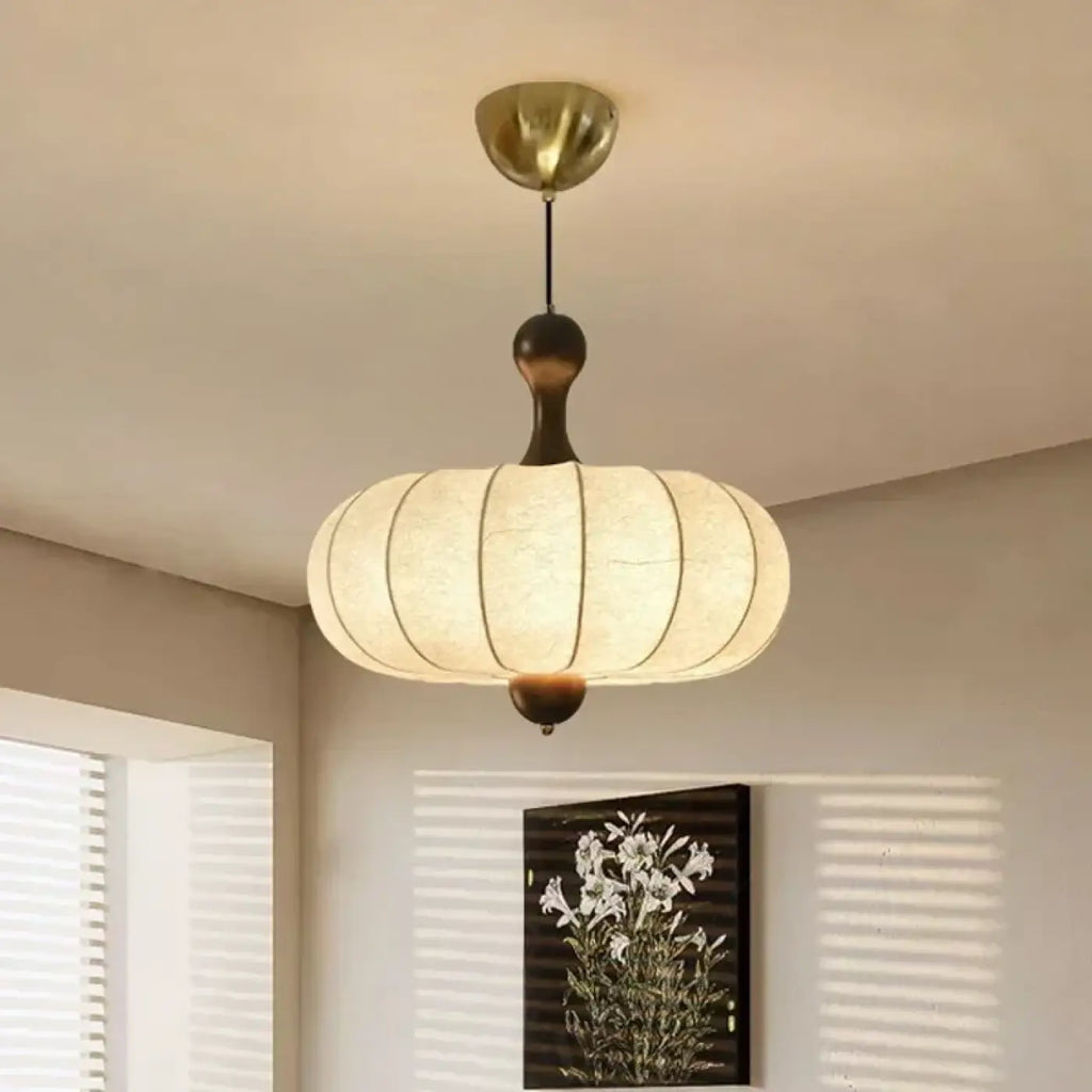 Suspension japonaise en tissu plissé beige et bois, tailles S et M