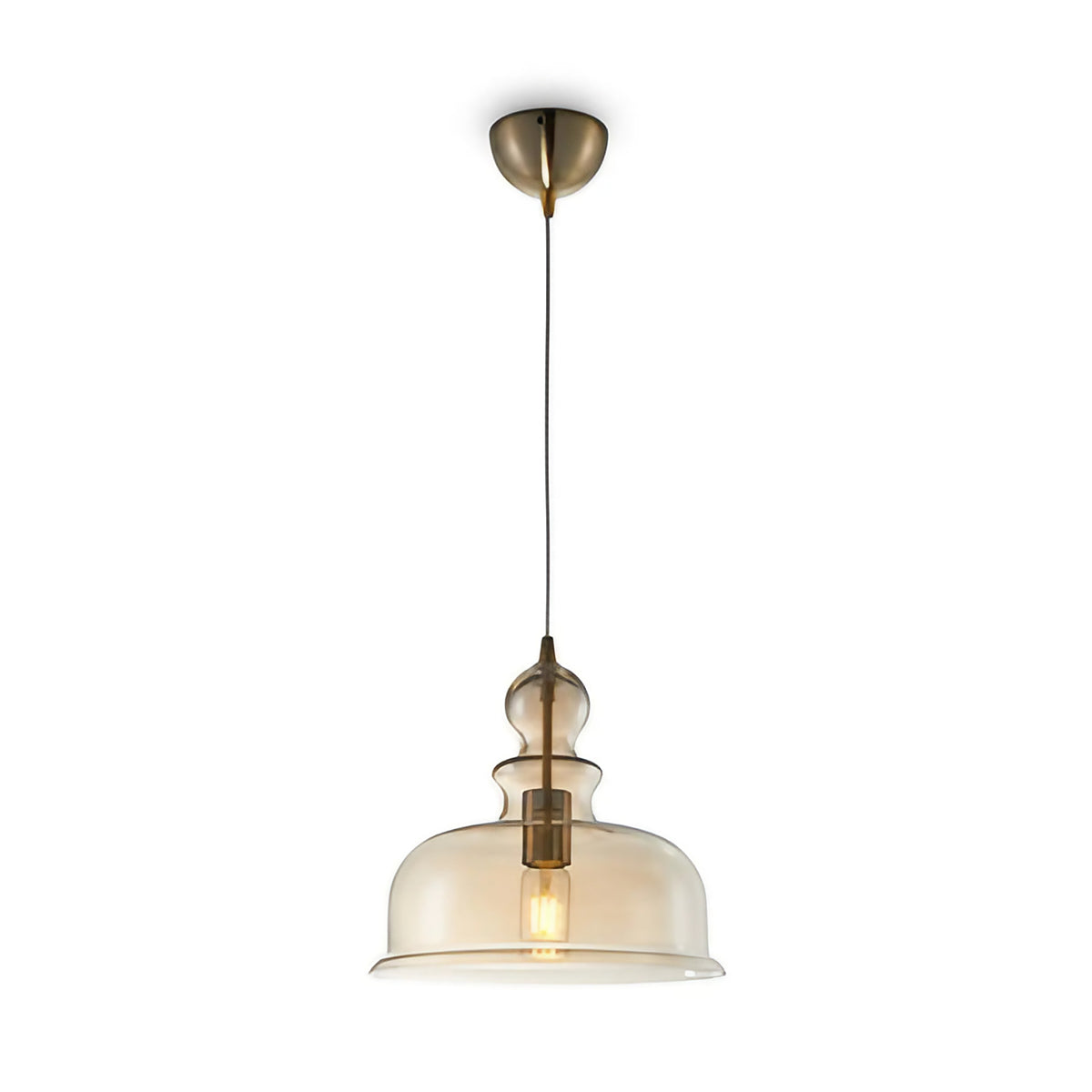 Suspension globe en verre ambré vieilli de 30 cm, style vintage