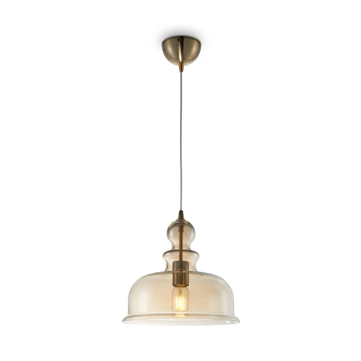 Suspension globe en verre ambré vieilli de 30 cm, style vintage