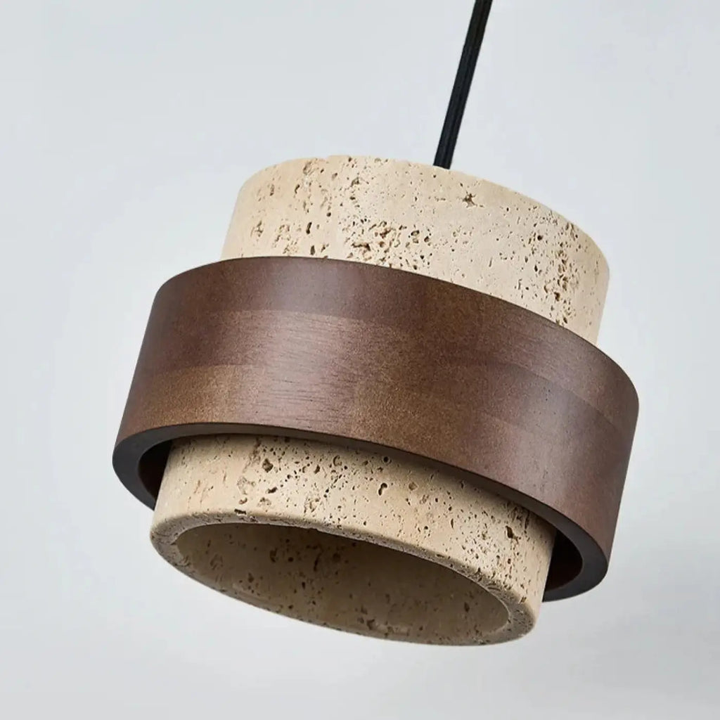 Suspension en travertin et bois, ambiance zen