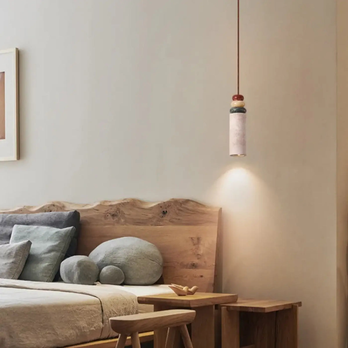 Suspension en travertin jaune et bois, tailles S et M