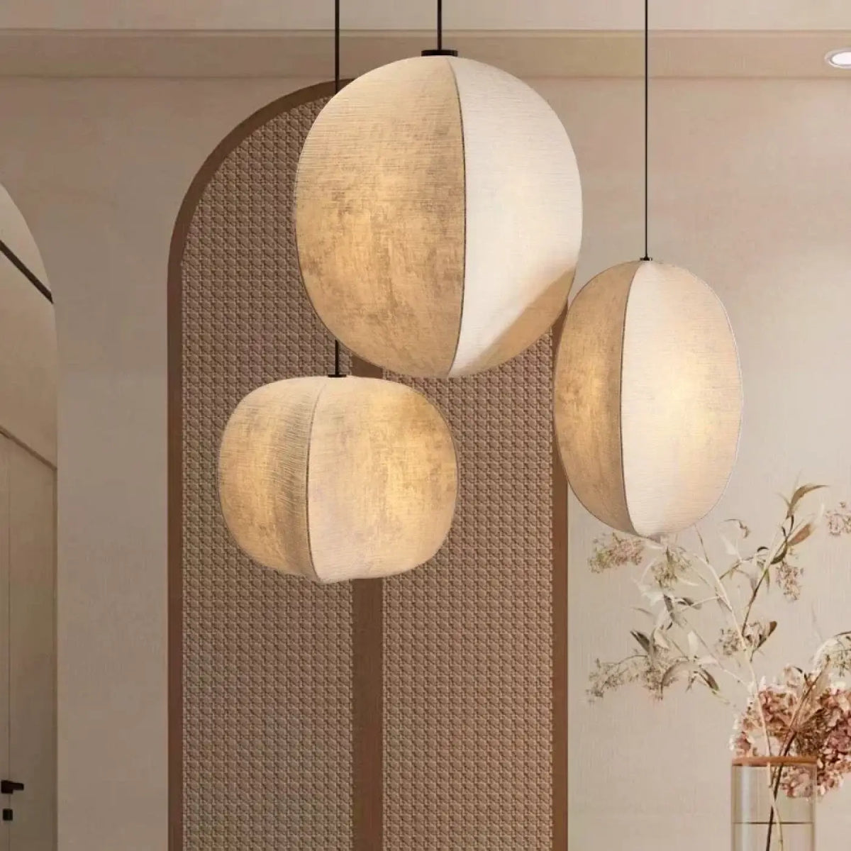 Suspension trio asymétrique en tissu naturel, tailles S, M et L