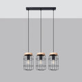 Suspension 3 cages en fil d'acier noir et bois, 60 cm