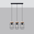 Suspension 3 cages en fil d'acier noir et bois, 60 cm