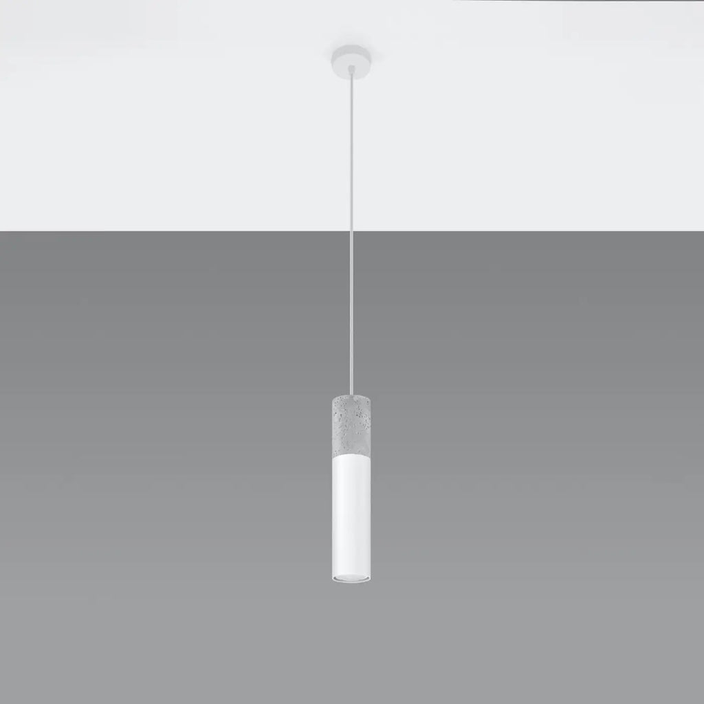 Suspension tube en béton gris et acier blanc ou noir, GU10, blanc/gris