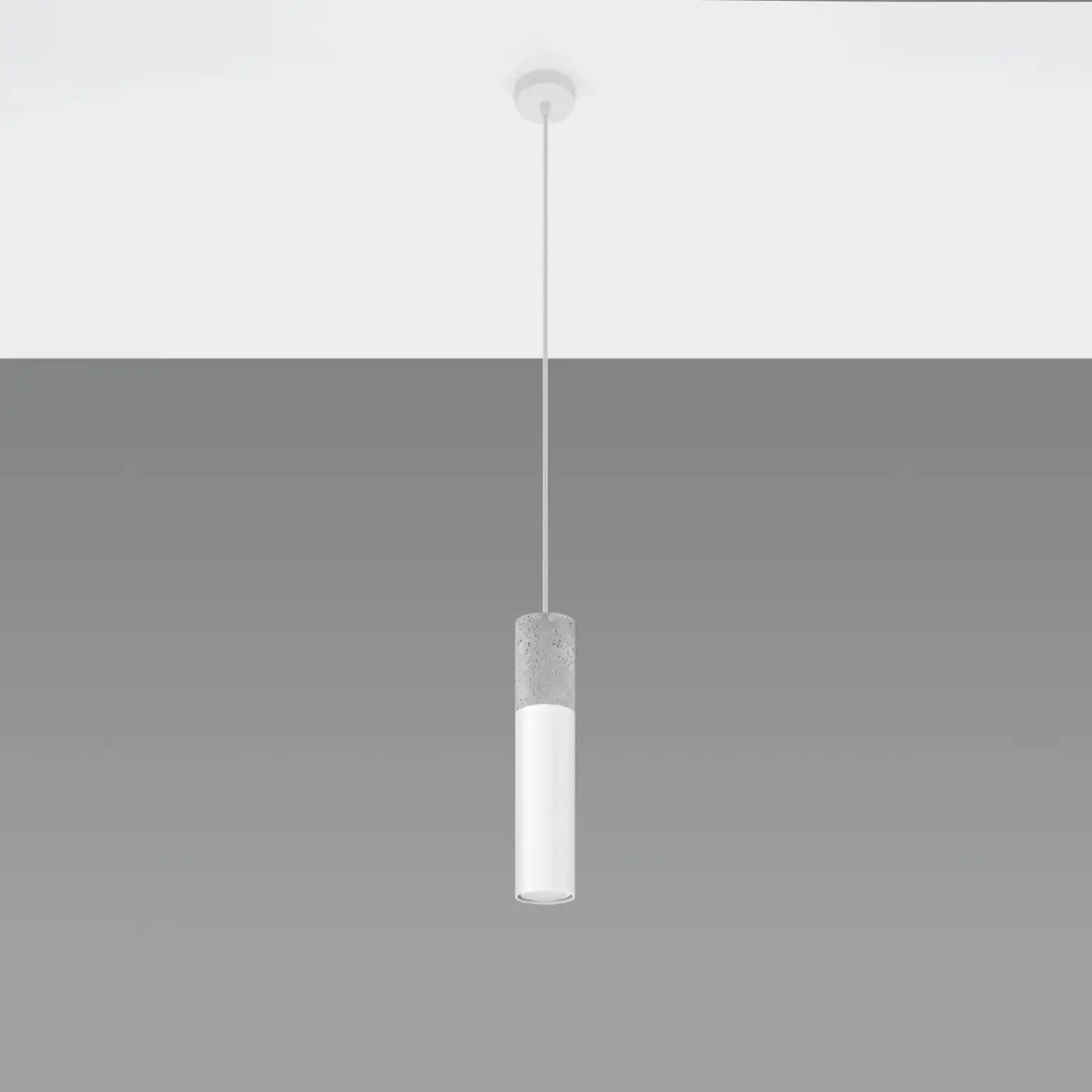 Suspension tube en béton gris et acier blanc ou noir, GU10, blanc/gris