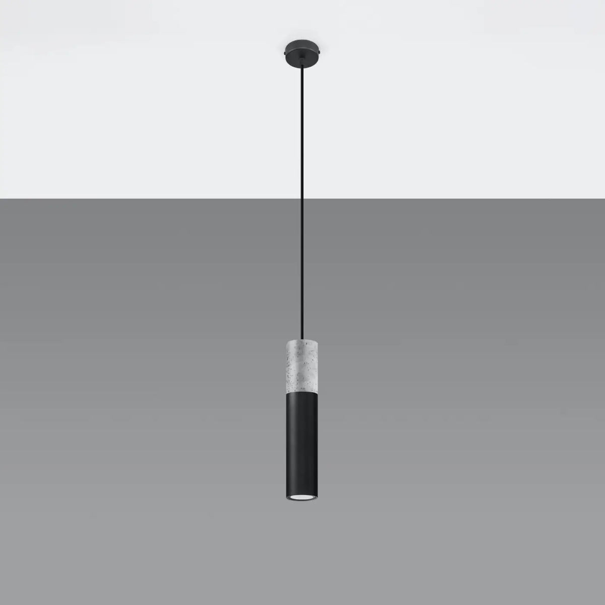 Suspension tube en béton gris et acier blanc ou noir, GU10, gris/noir