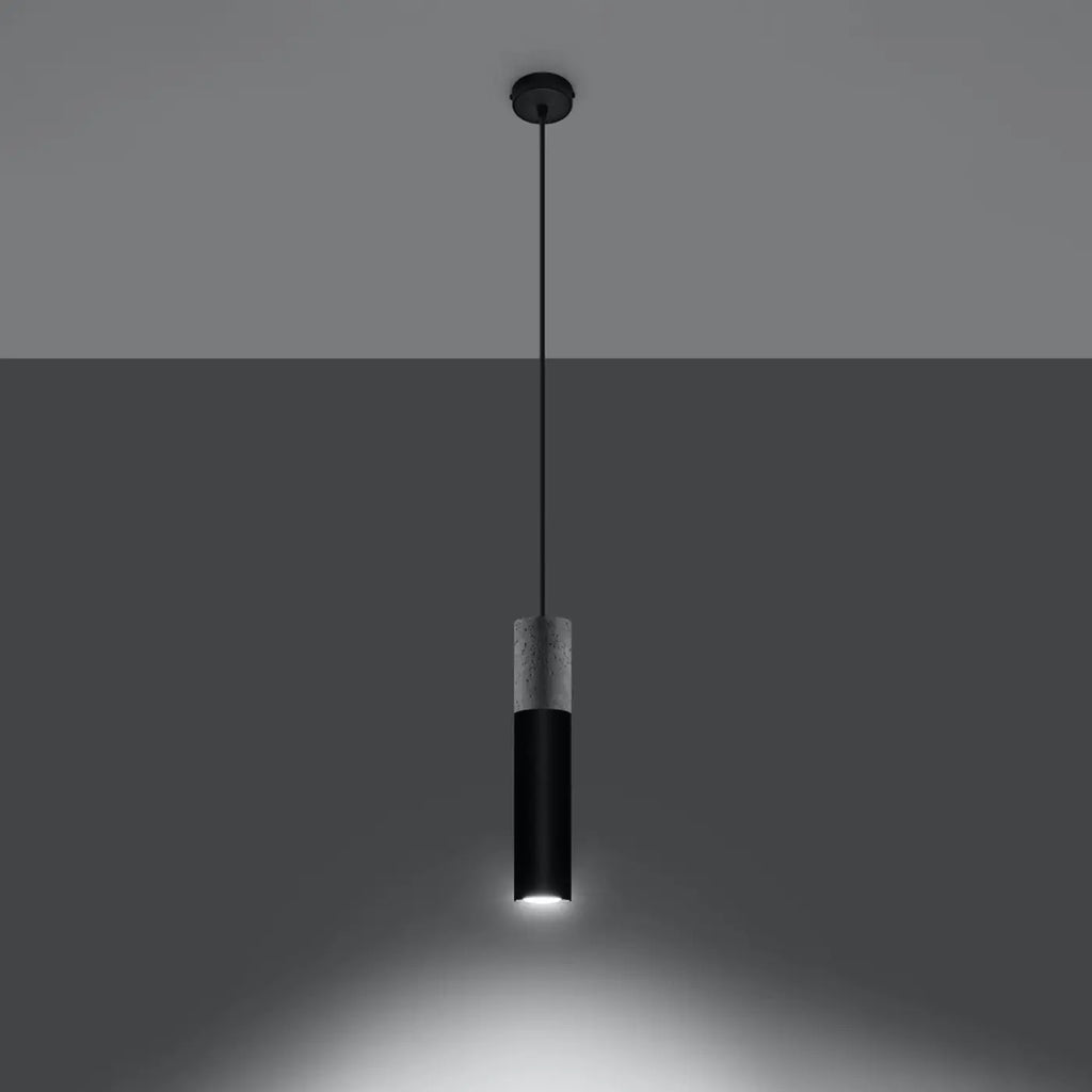 Suspension tube en béton gris et acier blanc ou noir, GU10