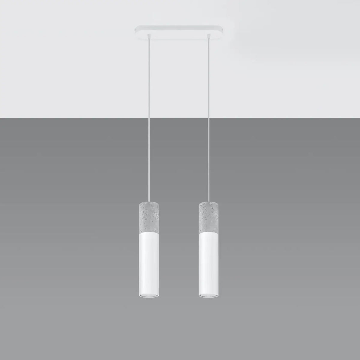 Suspension tube en béton gris et acier blanc ou noir, GU10, blanc/gris