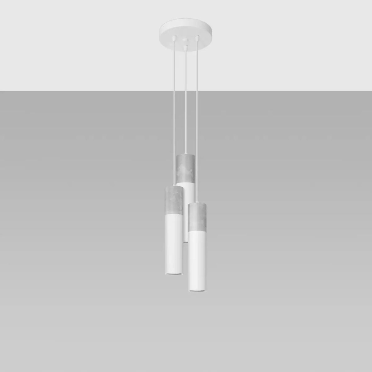 Suspension tube en béton gris et acier blanc ou noir, GU10, blanc/gris