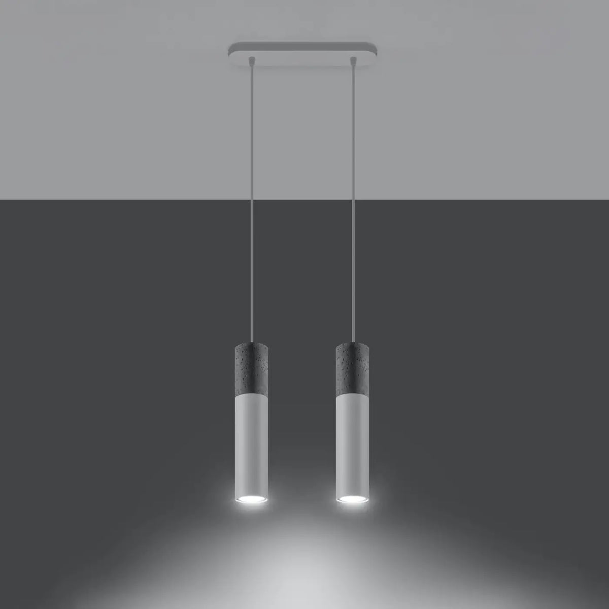 Suspension tube en béton gris et acier blanc ou noir, GU10