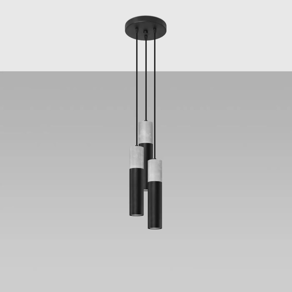 Suspension tube en béton gris et acier blanc ou noir, GU10, gris/noir