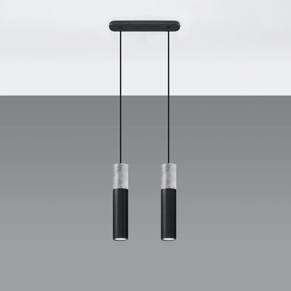 Suspension tube en béton gris et acier blanc ou noir, GU10, gris/noir