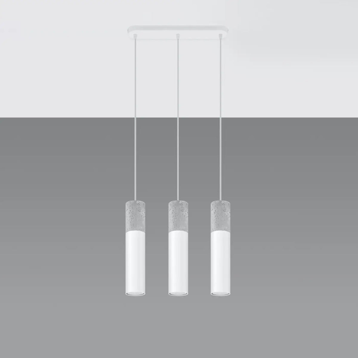Suspension tube en béton gris et acier blanc ou noir, GU10, blanc/gris