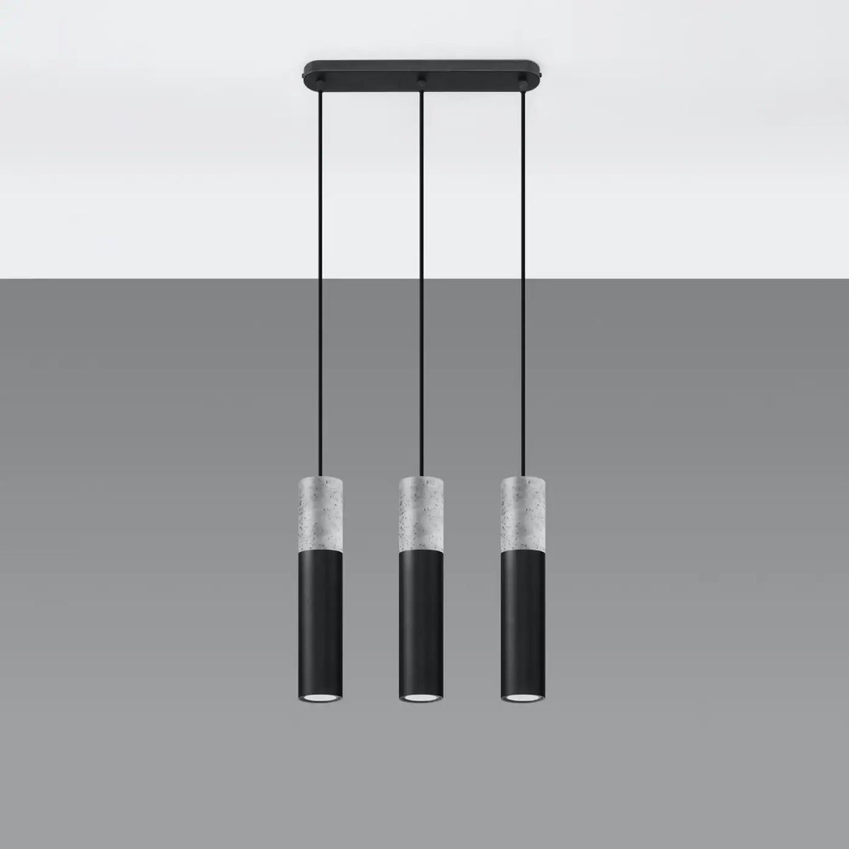 Suspension tube en béton gris et acier blanc ou noir, GU10, gris/noir