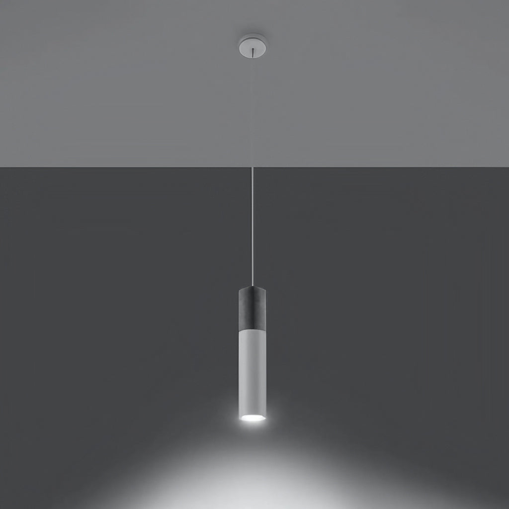 Suspension tube en béton gris et acier blanc ou noir, GU10