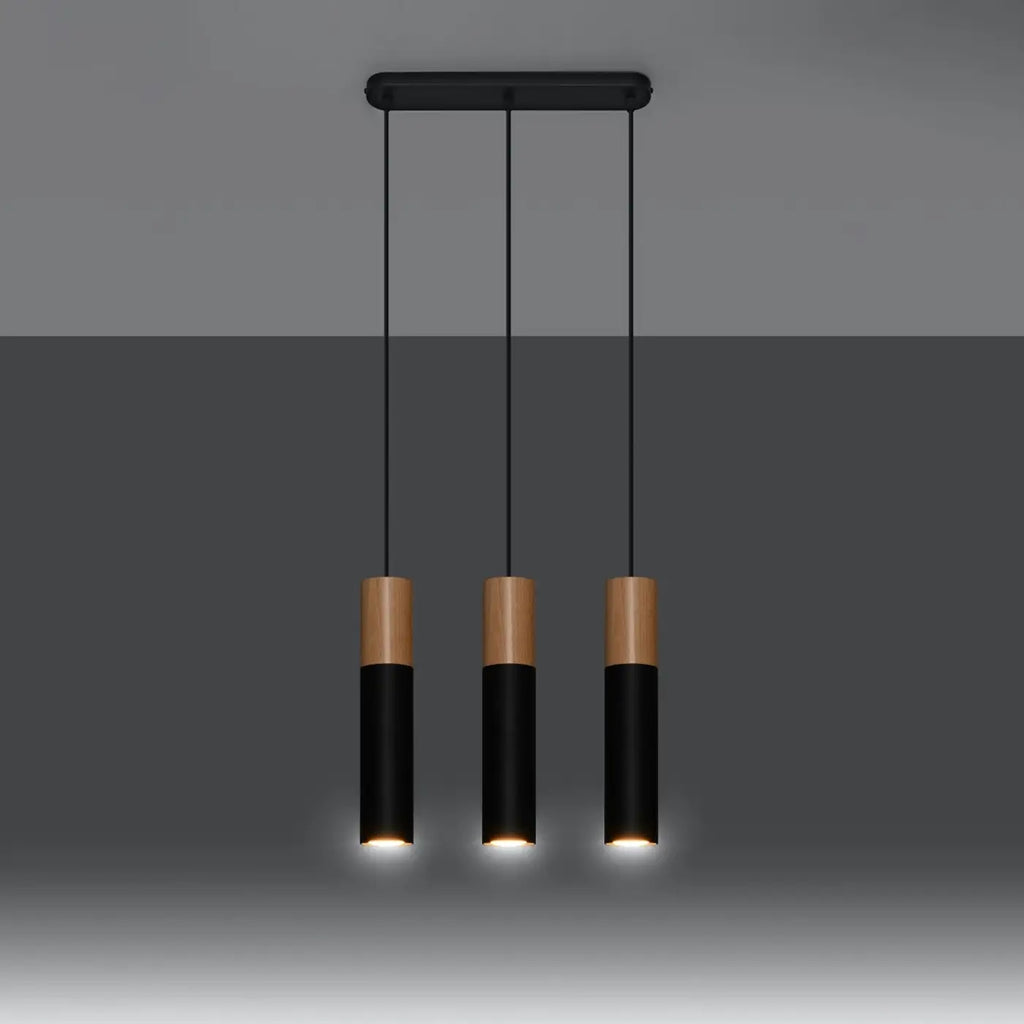 Suspension tube en acier avec manchon en bois, 1 à 3 lumières