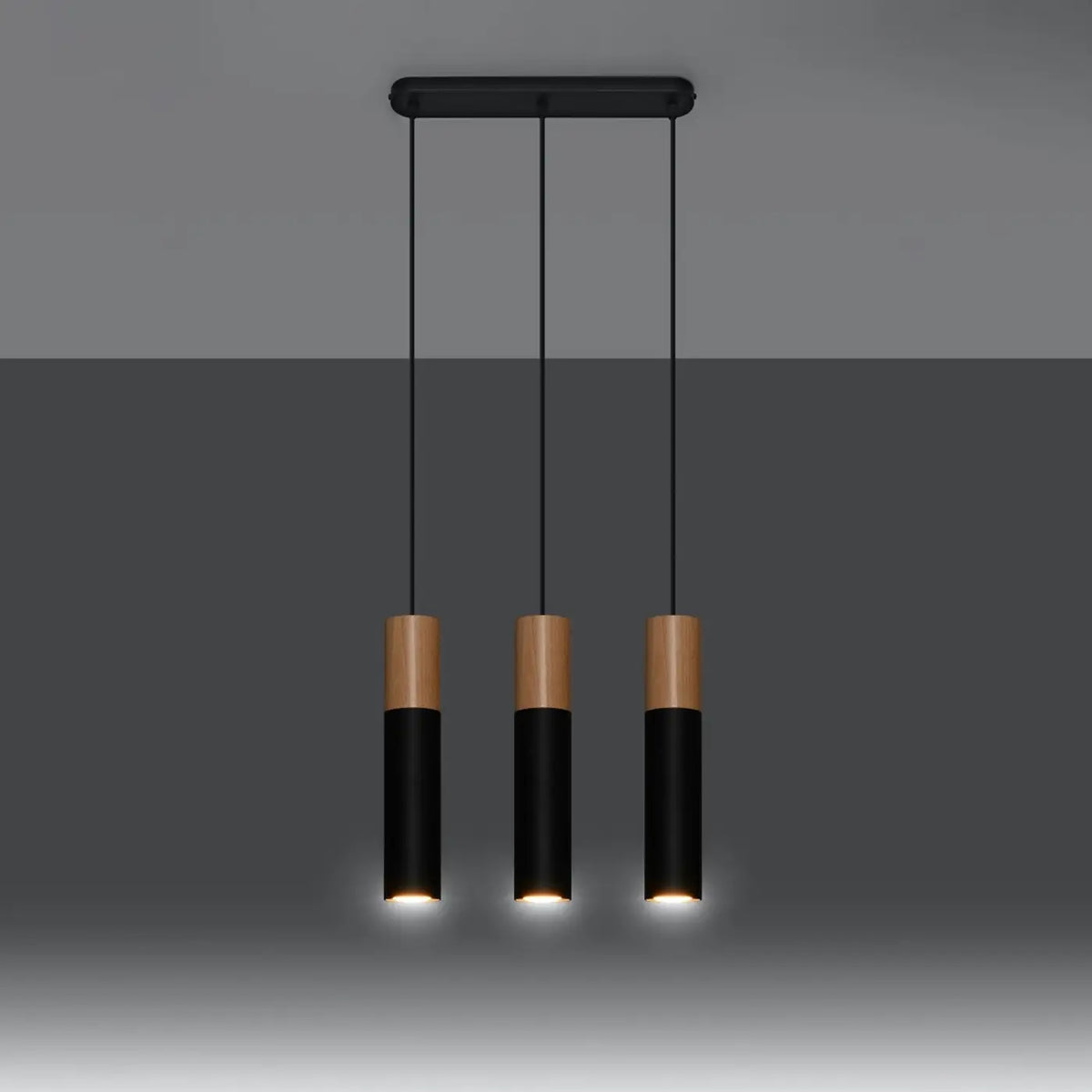 Suspension tube en acier avec manchon en bois, 1 à 3 lumières