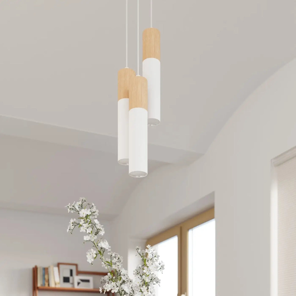 Suspension tube en acier avec manchon en bois, 1 à 3 lumières