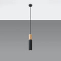 Suspension tube en acier avec manchon en bois, 1 à 3 lumières, noir/bois naturel