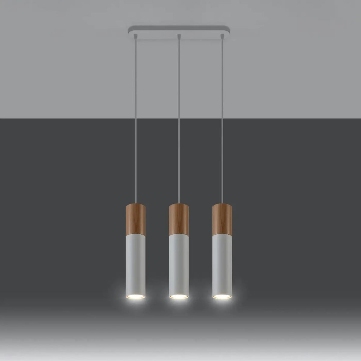 Suspension tube en acier avec manchon en bois, 1 à 3 lumières