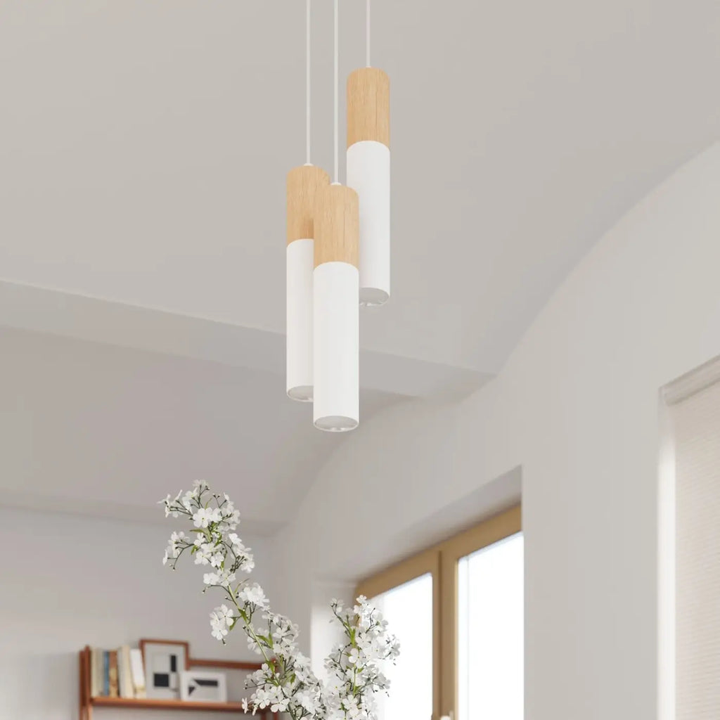 Suspension tube en acier avec manchon en bois, 1 à 3 lumières