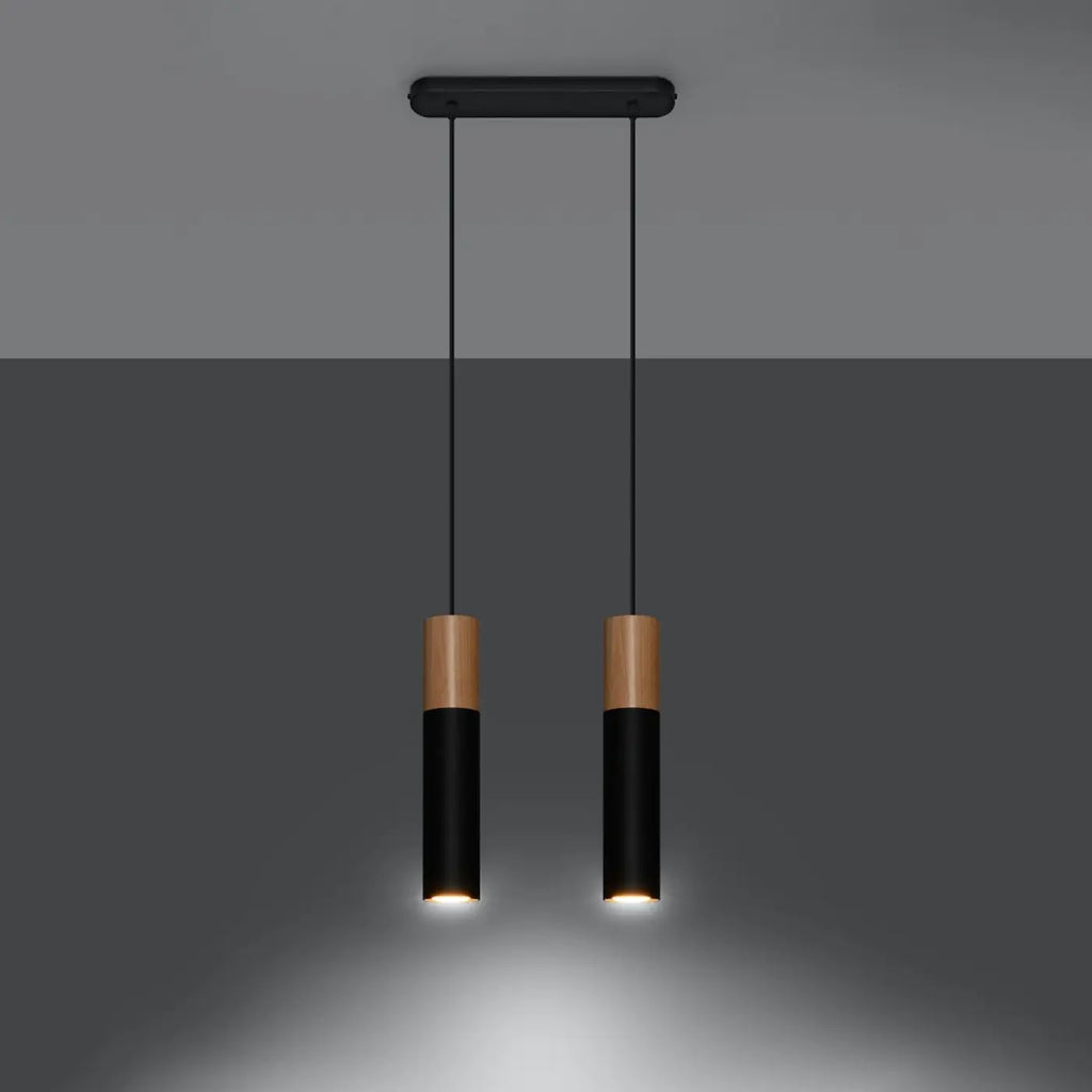 Suspension tube en acier avec manchon en bois, 1 à 3 lumières