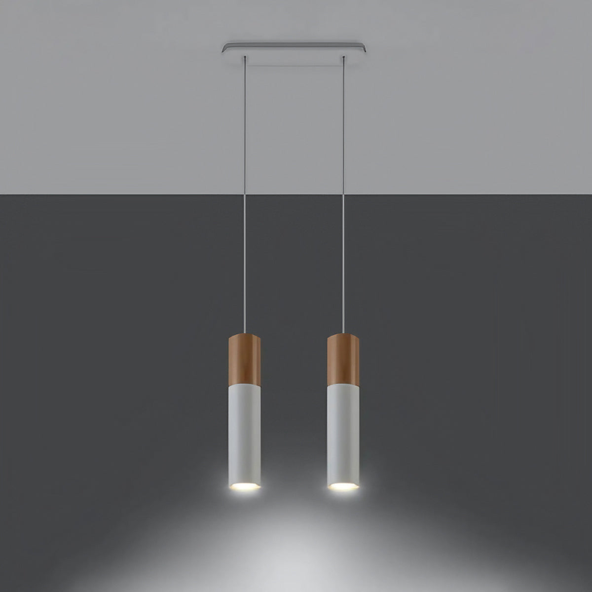 Suspension tube en acier avec manchon en bois, 1 à 3 lumières