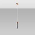 Suspension tube en béton gris et bois, 1, 2 ou 3 lumières