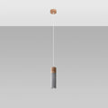 Suspension tube en béton gris et bois, 1, 2 ou 3 lumières
