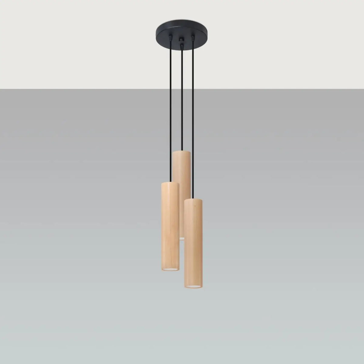 Suspension tube en bois naturel, de 1 à 3 sources GU10