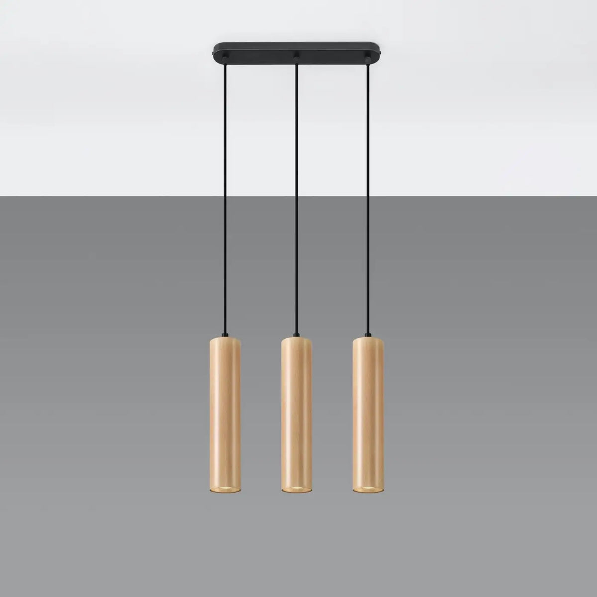 Suspension tube en bois naturel, de 1 à 3 sources GU10