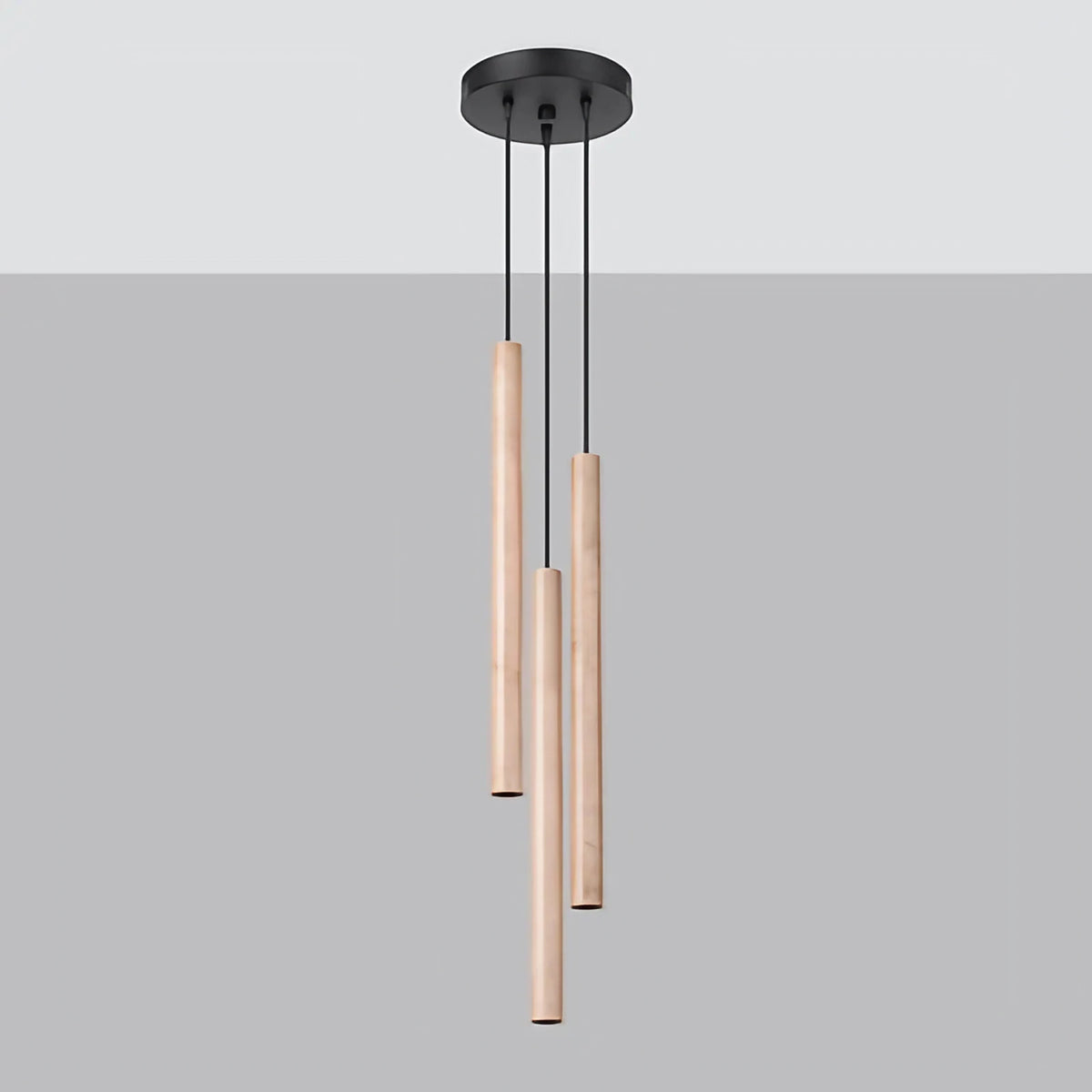 Suspension à tubes fins colorés, de 1 à 5 lumières, 18 teintes, bois naturel