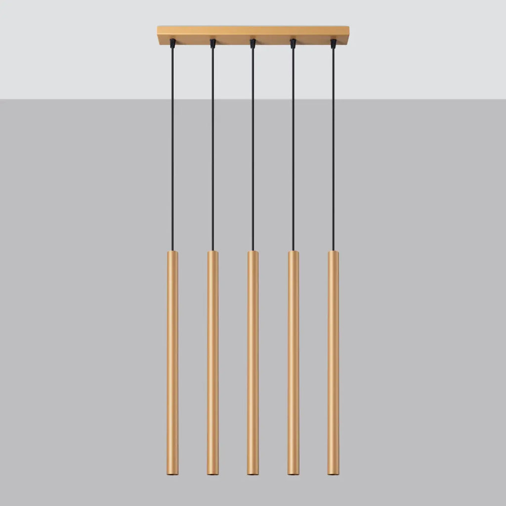 Suspension à tubes fins colorés, de 1 à 5 lumières, 18 teintes, doré
