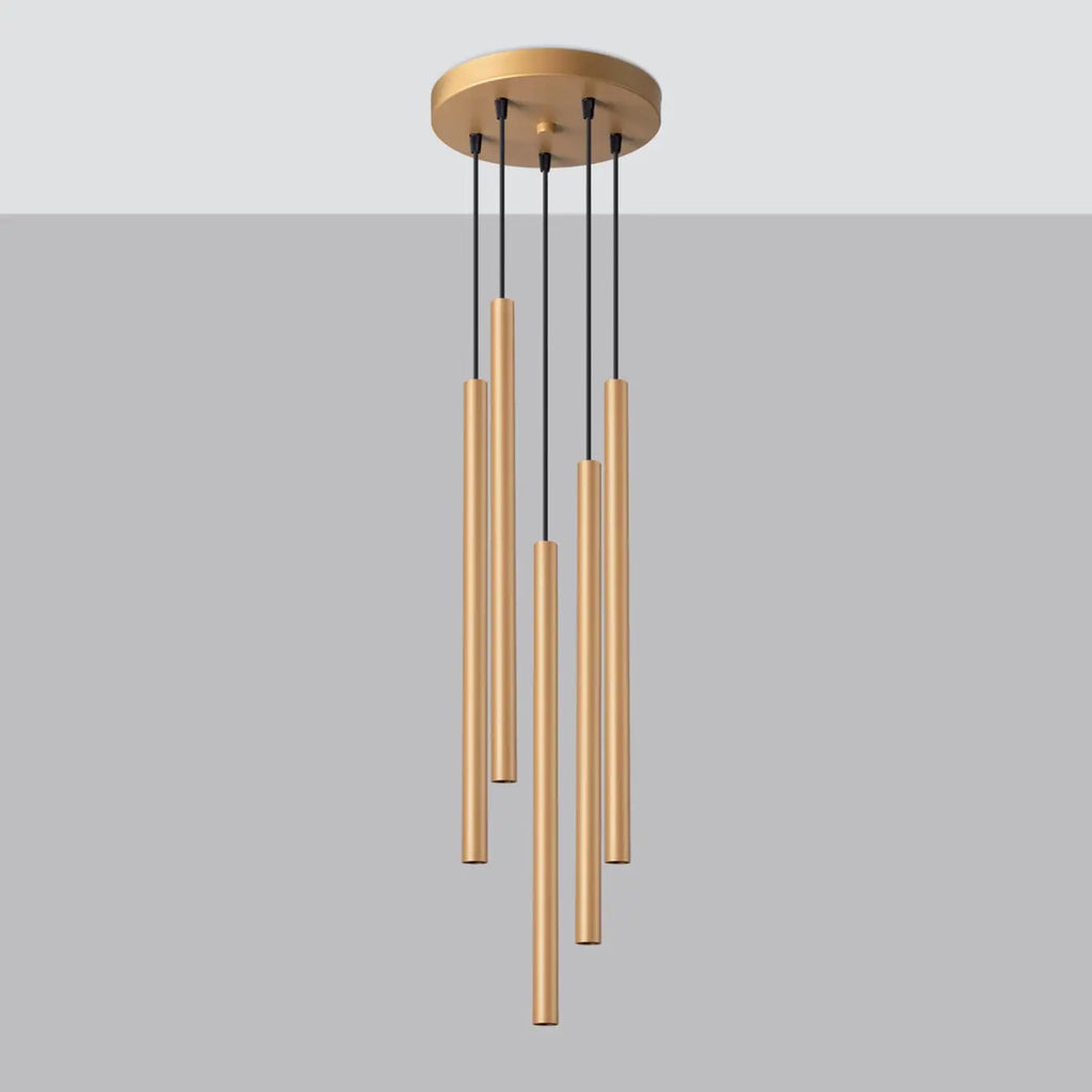 Suspension à tubes fins colorés, de 1 à 5 lumières, 18 teintes, doré