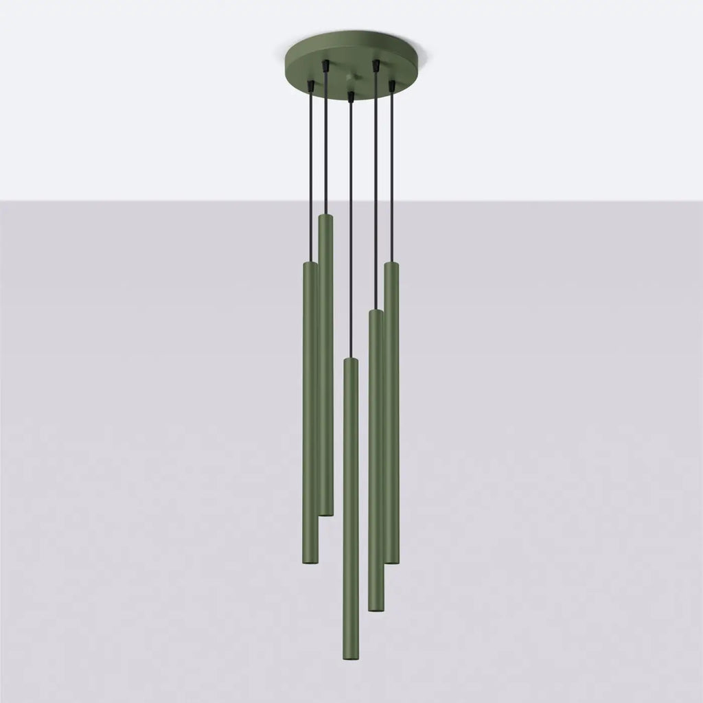 Suspension à tubes fins colorés, de 1 à 5 lumières, 18 teintes, vert olive